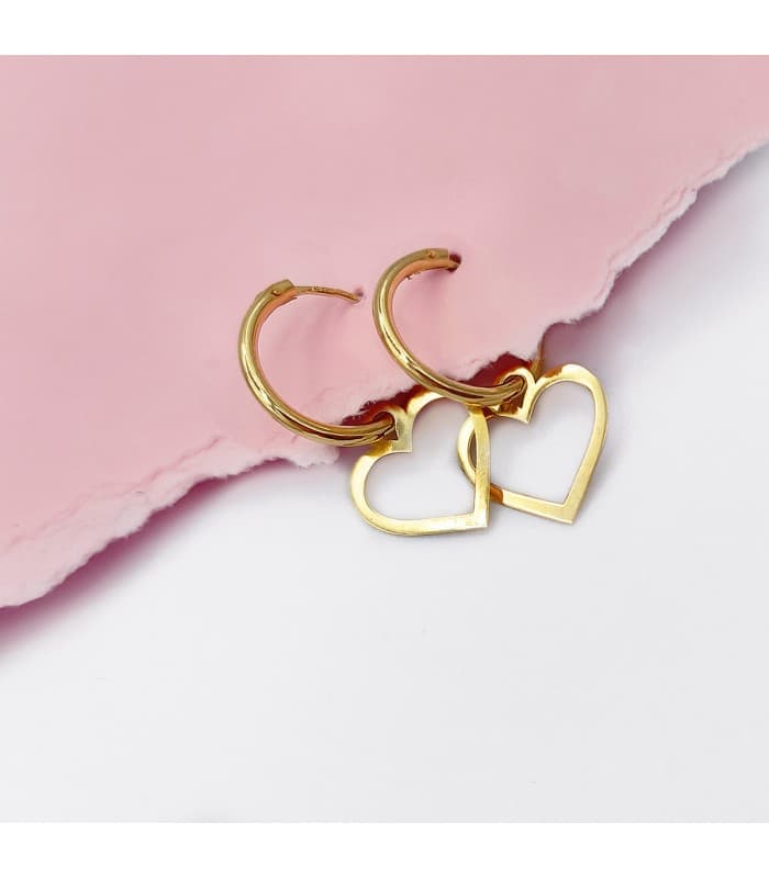 Orecchini a cerchio con pendenti cuori oro 18kt