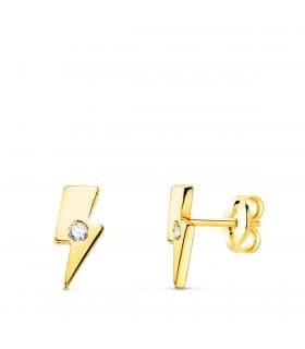 Orecchini lobo Fulmine, in oro giallo 18kt con zirconi, da bambina e piercing all’orecchio donna.