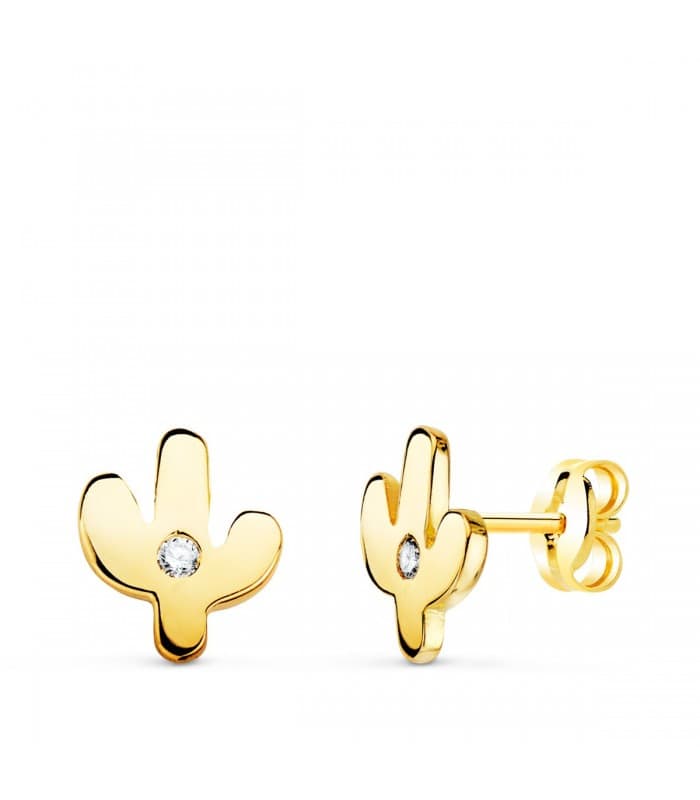 Orecchini lobo Cactus, in oro giallo 18kt con zirconi, da bambina e piercing all’orecchio donna.