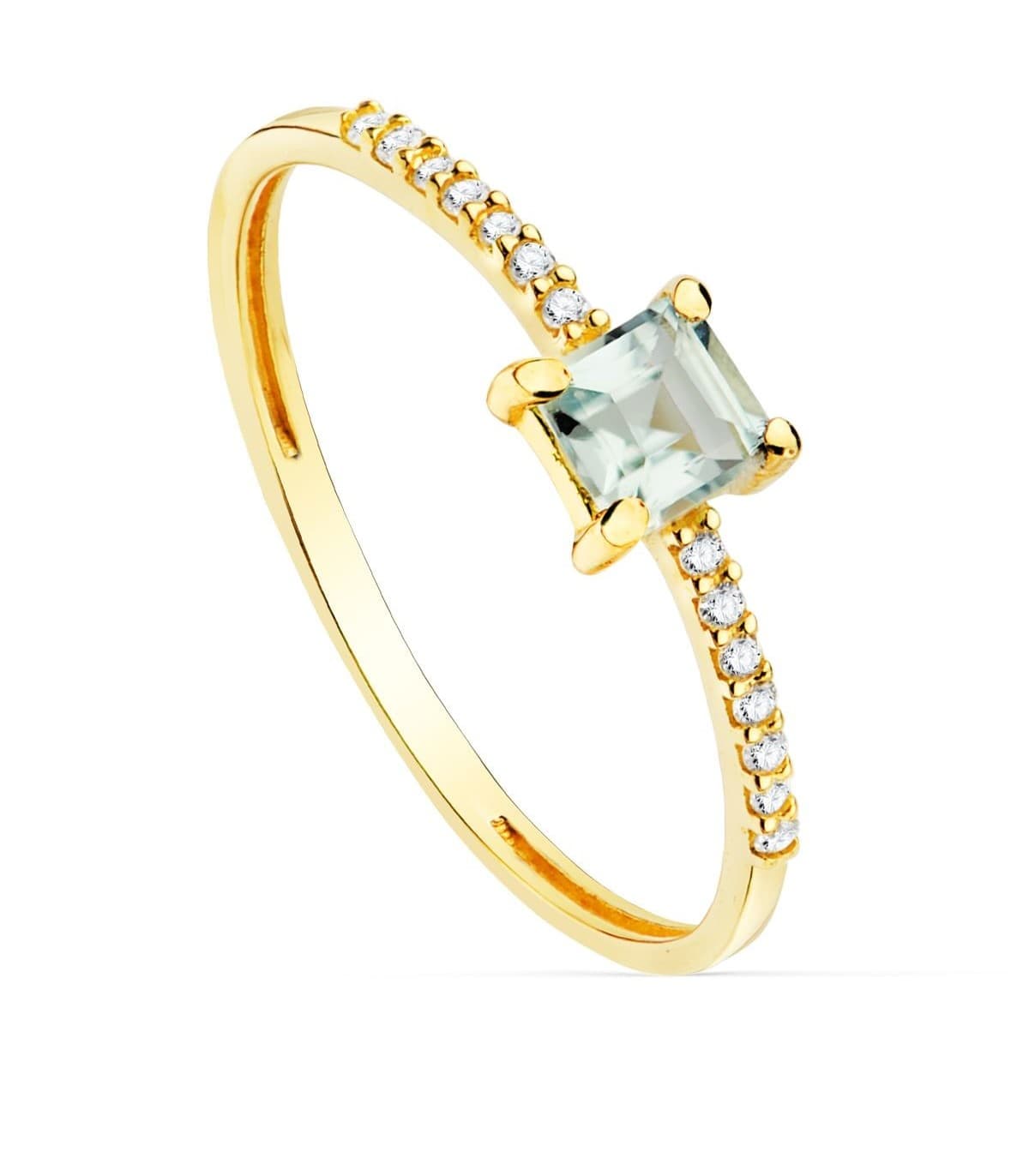 Anillo Loren Oro 18K Diamantes 0.070 Qts. Aguamarina