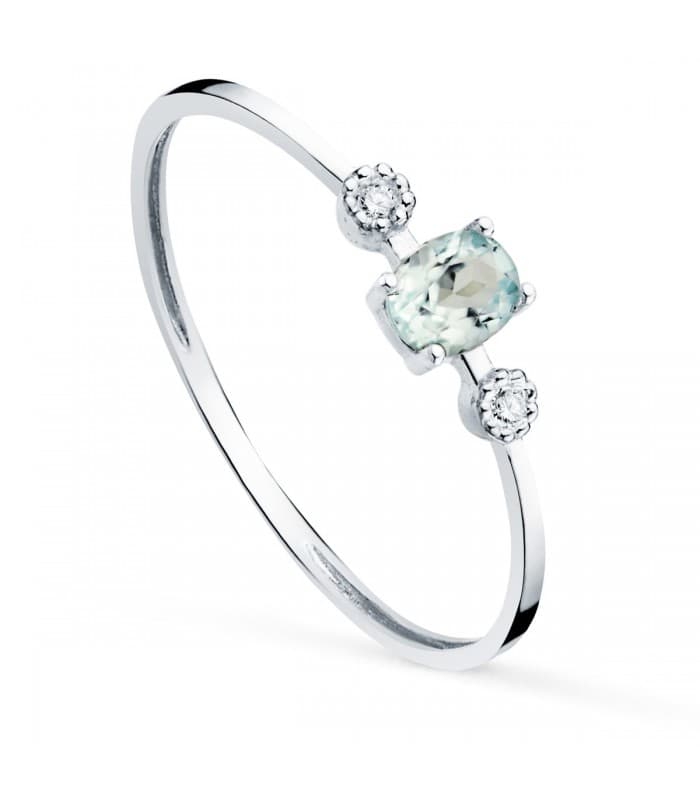 Anillo Bacall Oro Blanco 18K Aguamarina y Diamantes