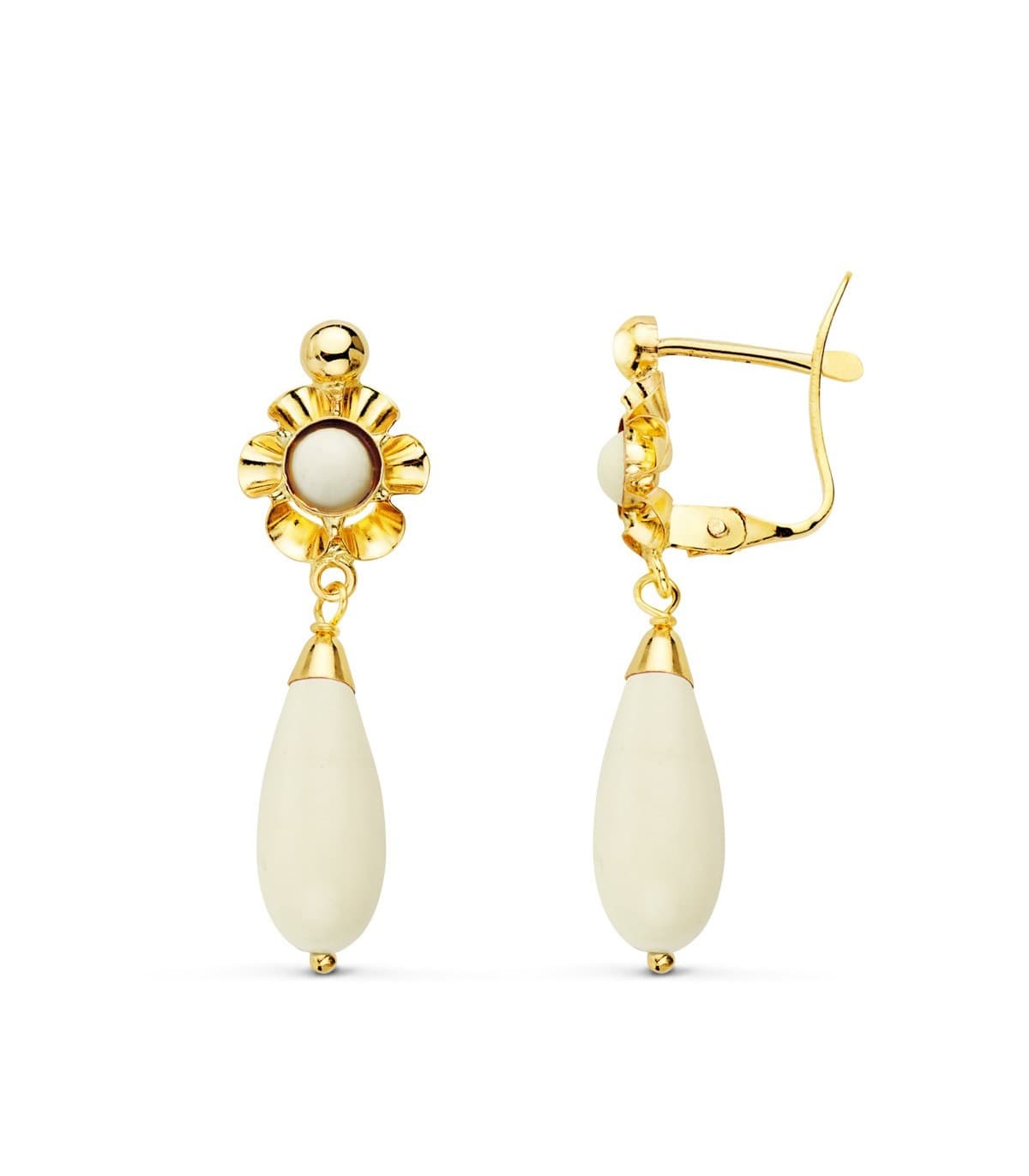 Pendientes oro 18k cubana piedra blanca 30mm