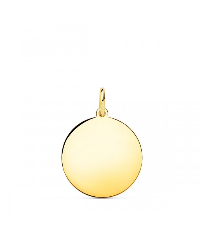 Médaille ronde Or 18K 16 mm Lisse, finition polie avec gravure initiale.