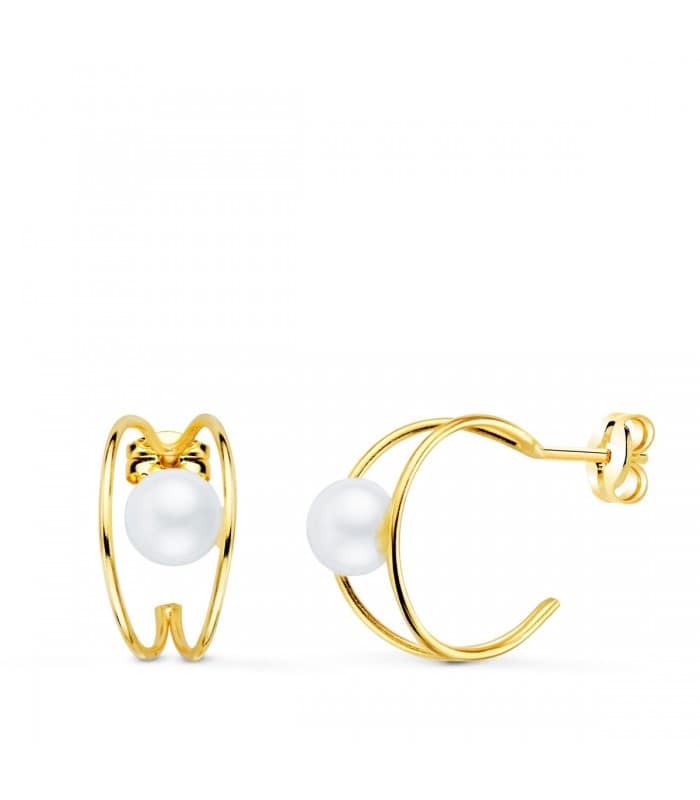 Pendientes Sand Oro 18K Pearl | pendientes de aro con presión | pendientes aros perlas