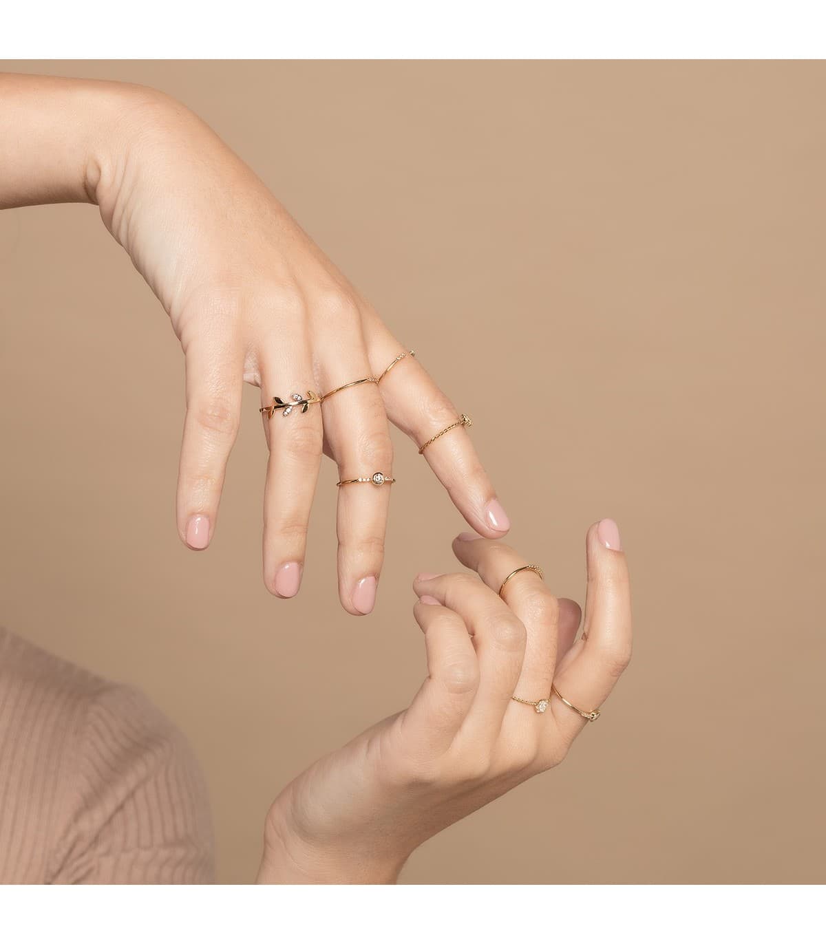Anillo mujer Oro Bicolor 18K  Branch Sortija rama hojas moda gemas piedras estilo minimal casual