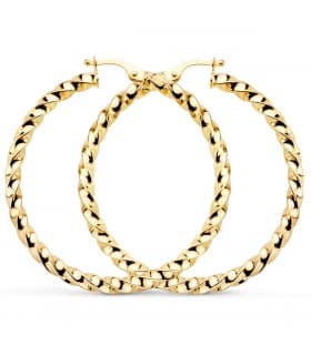 Pendientes Aros Gallonados Oro 9K 41 mm - aros de oro grandes para mujer
