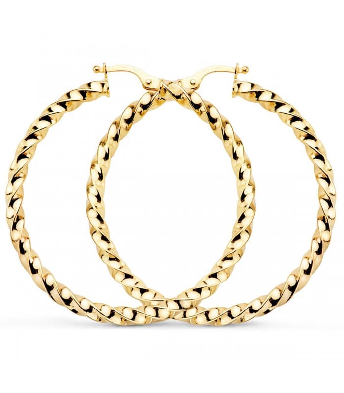 Pendientes Aros Gallonados Oro 9K 41 mm - aros de oro grandes para mujer