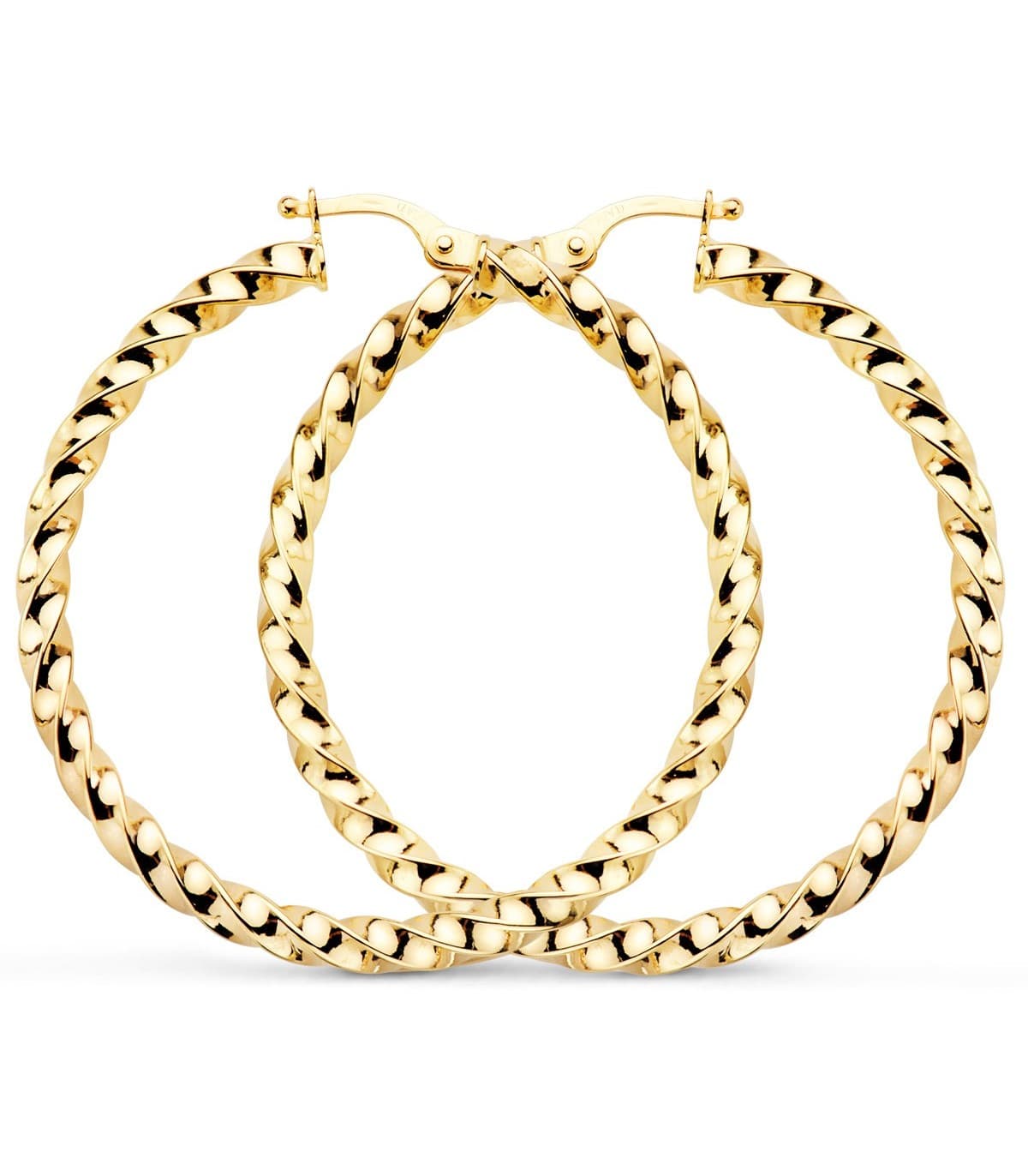 Pendientes Aros Gallonados Oro 9K 41 mm - aros de oro grandes para mujer