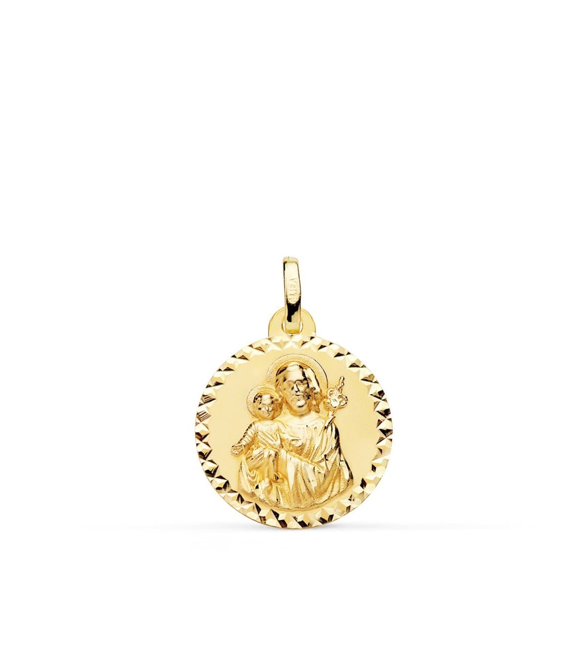 San Giuseppe con il Bambino Gesù in oro 18kt 18mm diamantata - Medaglia religiosa cattolica