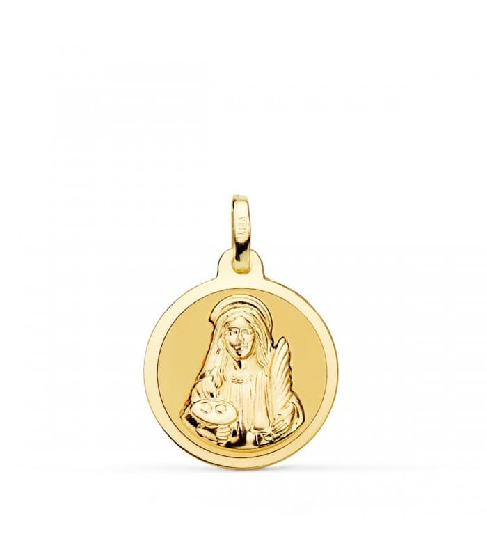 Medaglia Santa Lucia oro 18kt 18mm lucida, patrona dei non vedenti, dei ciechi, degli oculisti e degli ottici