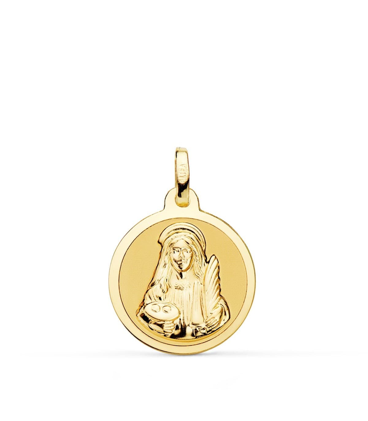 Medaglia Santa Lucia oro 18kt 18mm lucida, patrona dei non vedenti, dei ciechi, degli oculisti e degli ottici