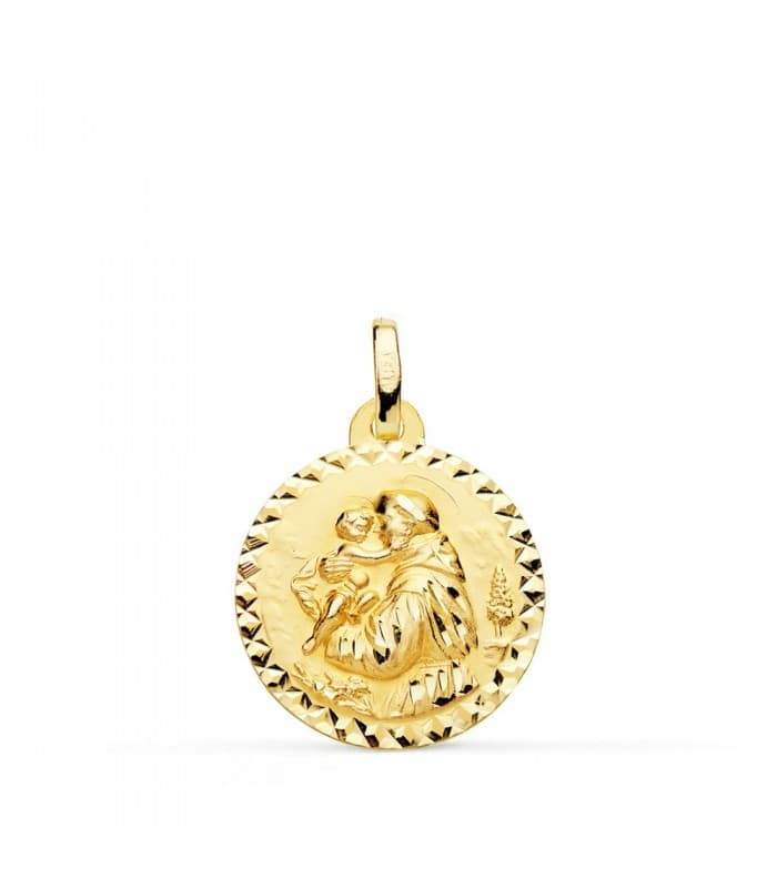 Medalla  personalizable San Antonio Oro 18K 18mm Talla joyas religiosas colgantes con grabado