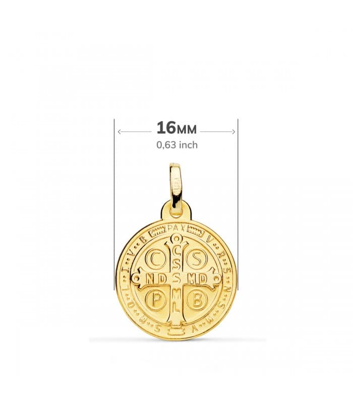 Croce di San Benedetto da Norcia 16 mm - Medaglia Oro giallo 750