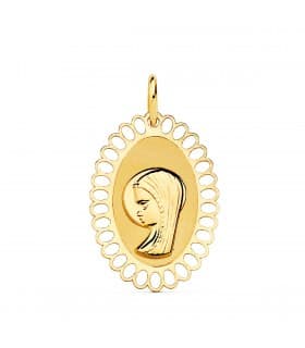 Medalla Virgen Niña Cerco Calado Oro 18K