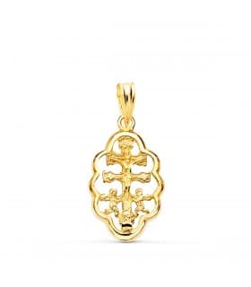 Ciondolo Croce Caravaca oro 18kt 18 mm con bordo