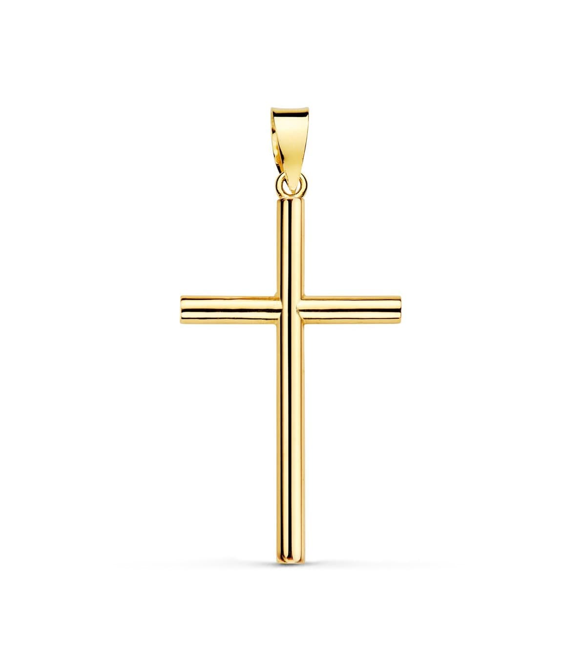 Croce tubolare in oro giallo 18 Kt 26 mm - Ciondolo battesimo e comunione per bambini