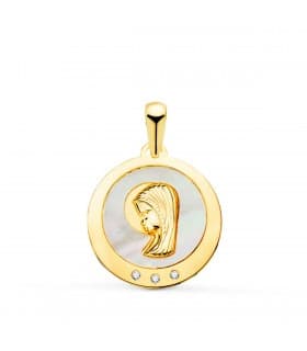 Medalla Comunión Oro 18K Virgen niña Nácar