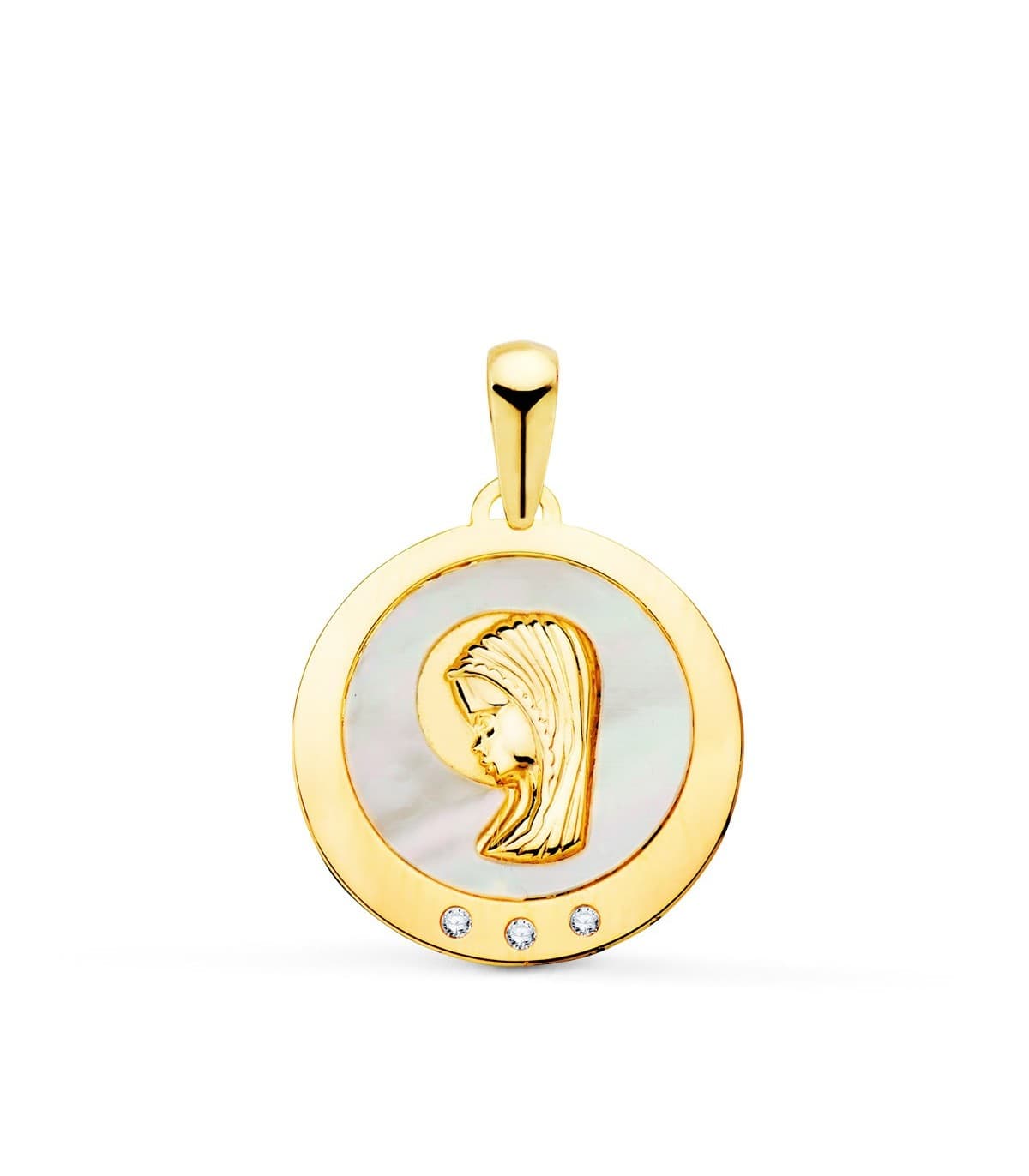 Medalla Comunión Oro 18K Virgen niña Nácar