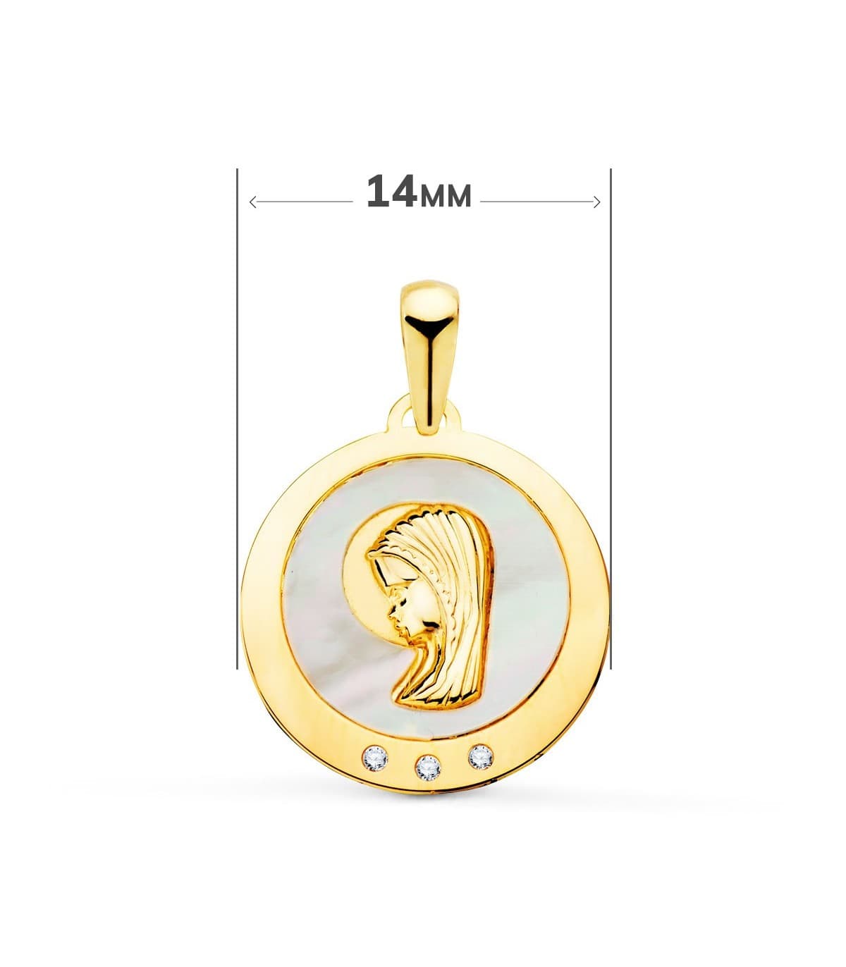 Medalla Comunión Oro 18K Virgen niña Nácar