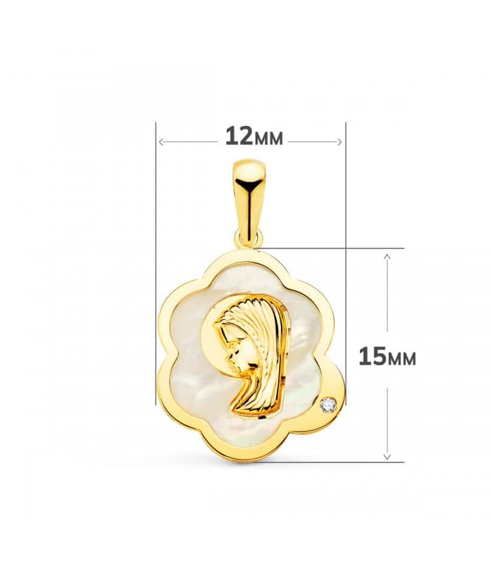 Medalla Comunión Oro 18K Virgen niña Nácar Nube