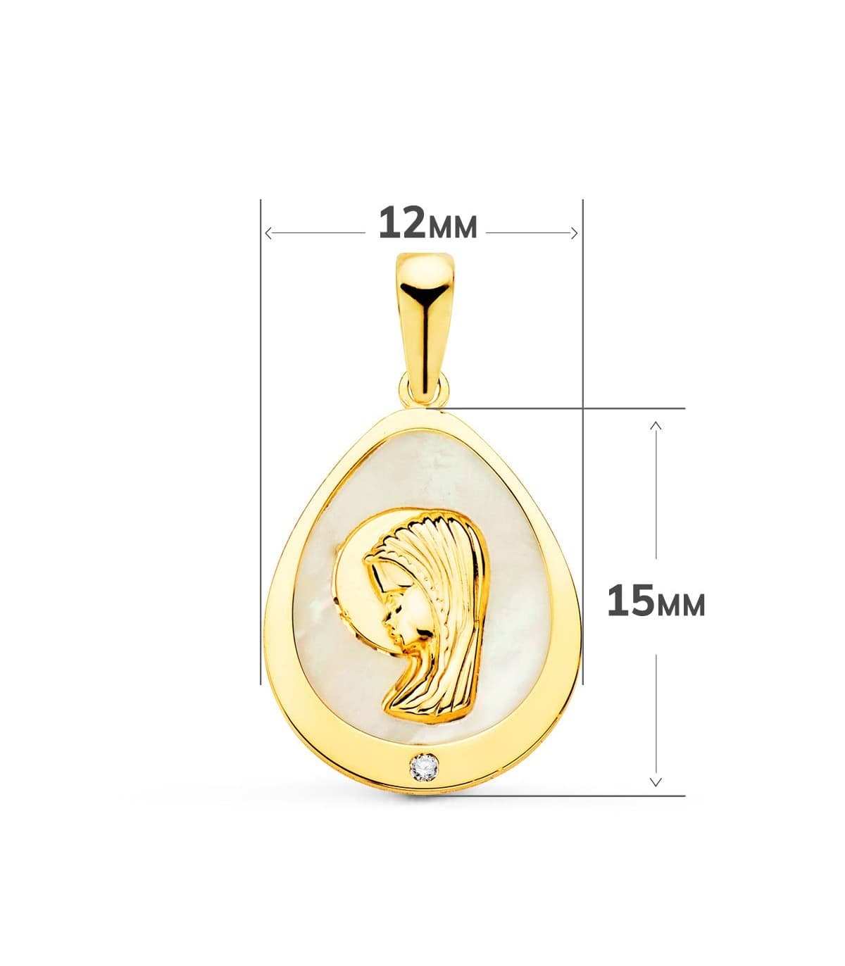 Medalla Comunión Oro 18K Virgen niña Nácar Lágrima
