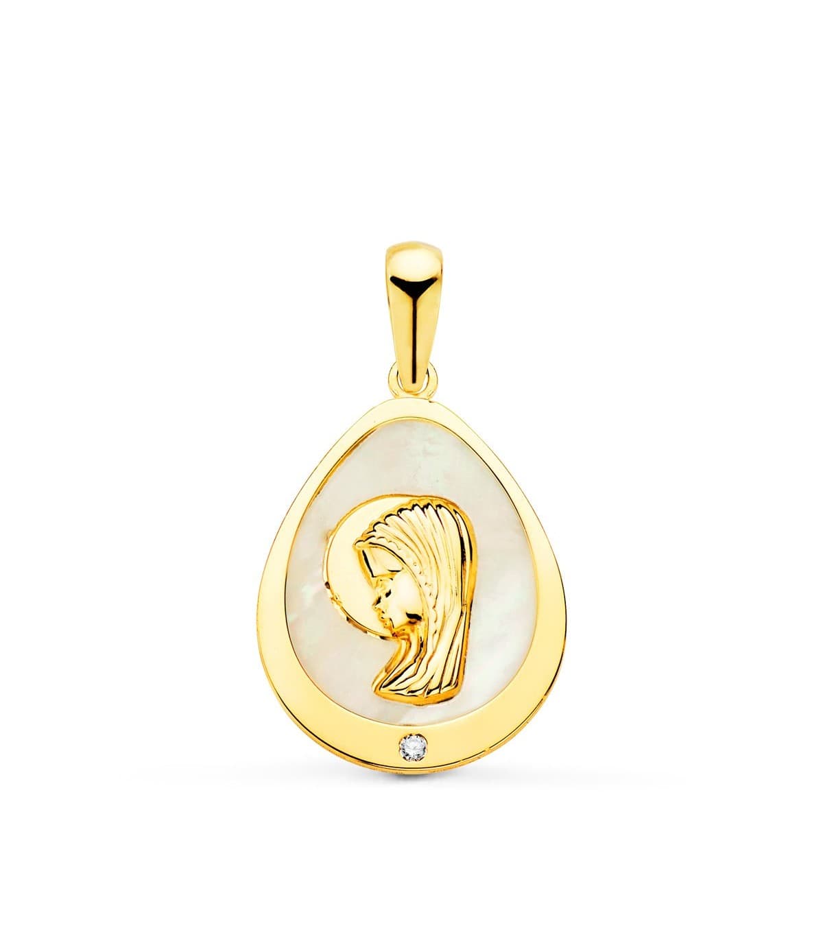 Medalla Comunión Oro 18K Virgen niña Nácar Lágrima