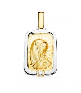 Medalla Virgen Niña Oro y Plata Rectangular