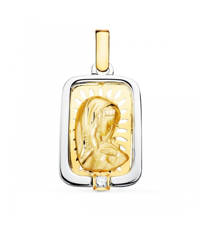 Medalla Virgen Niña Oro y Plata Rectangular