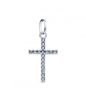Kreuzanhänger Weißgold 750 Zirkonia Blau | Schmuck für Damen