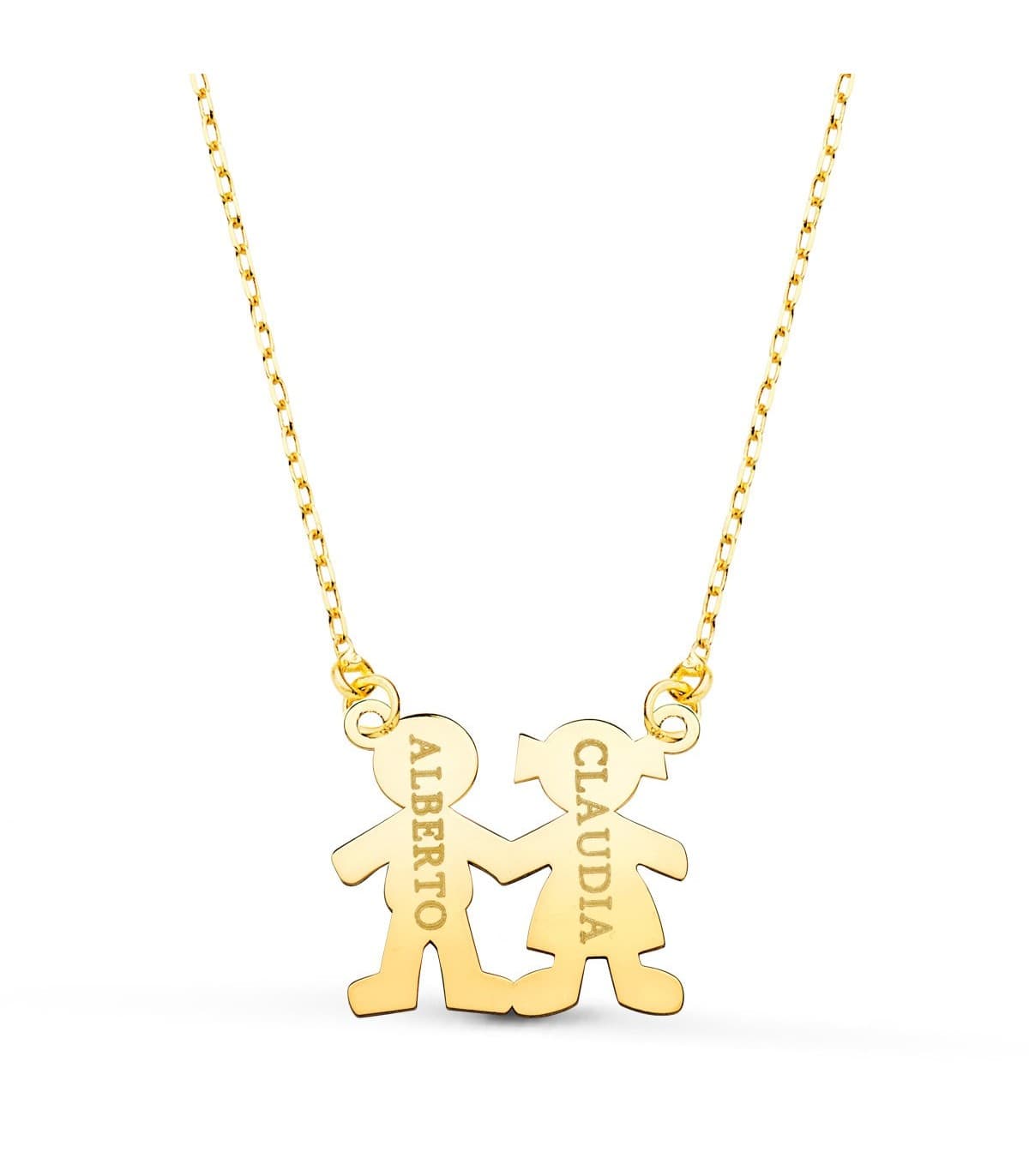 Collar personalizado silueta niño y niña Oro 18K colgante mama, regalos para el dia de la madre