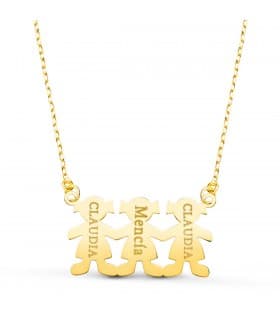 Collier personnalisable silhouette 3 filles Or 18K