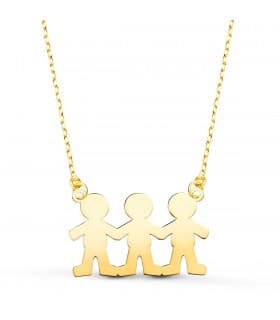 Collier personnalisable silhouette 3 garçons Or 18K