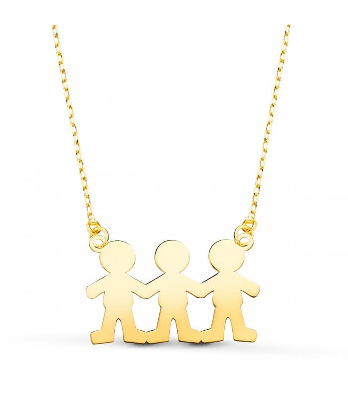 Collar personalizado silueta 3 niños Oro 18K colgante mama, regalos para el dia de la madre