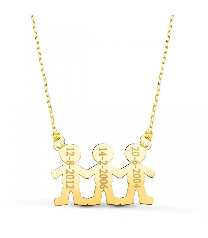 Collar personalizado silueta 3 niños Oro 18K colgante mama, regalos para el dia de la madre
