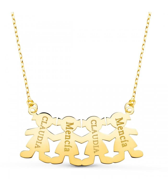 Collar personalizado silueta 4 niñas Oro 18K colgante mama, regalos para el dia de la madre