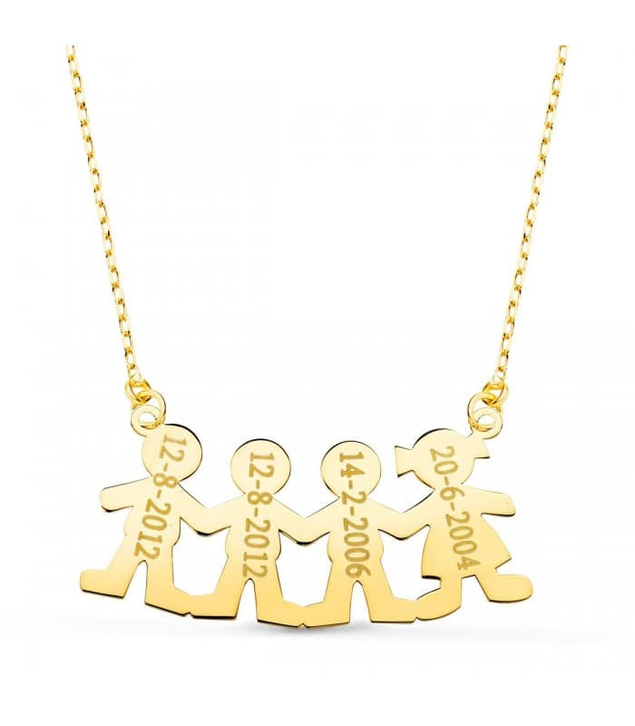 Collar personalizado silueta 3 niños y niña Oro 18K