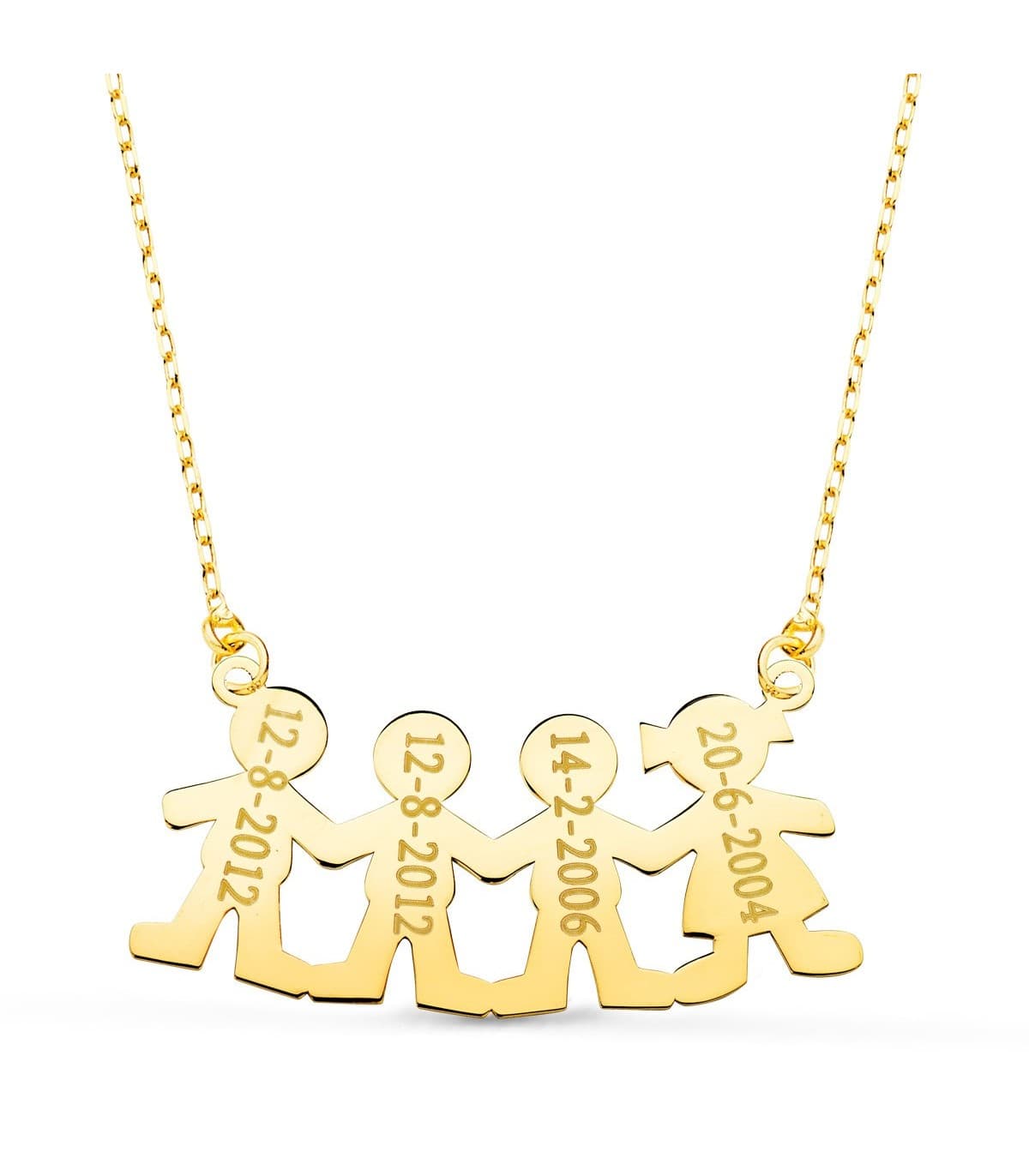 Collar personalizado silueta 3 niños y niña Oro 18K