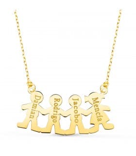 Collar personalizado silueta 3 niños y niña Oro 18K