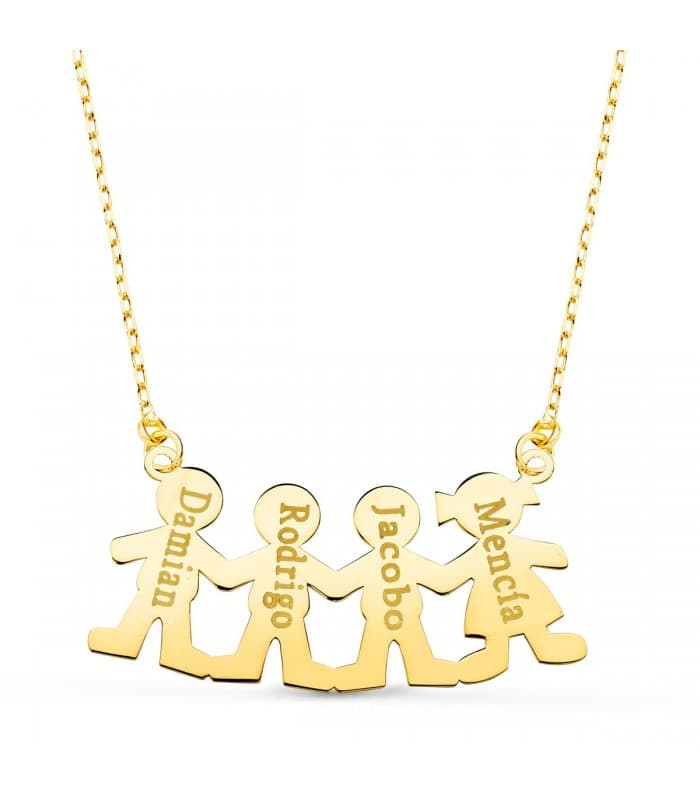 Collar personalizado silueta 3 niños y niña Oro 18K