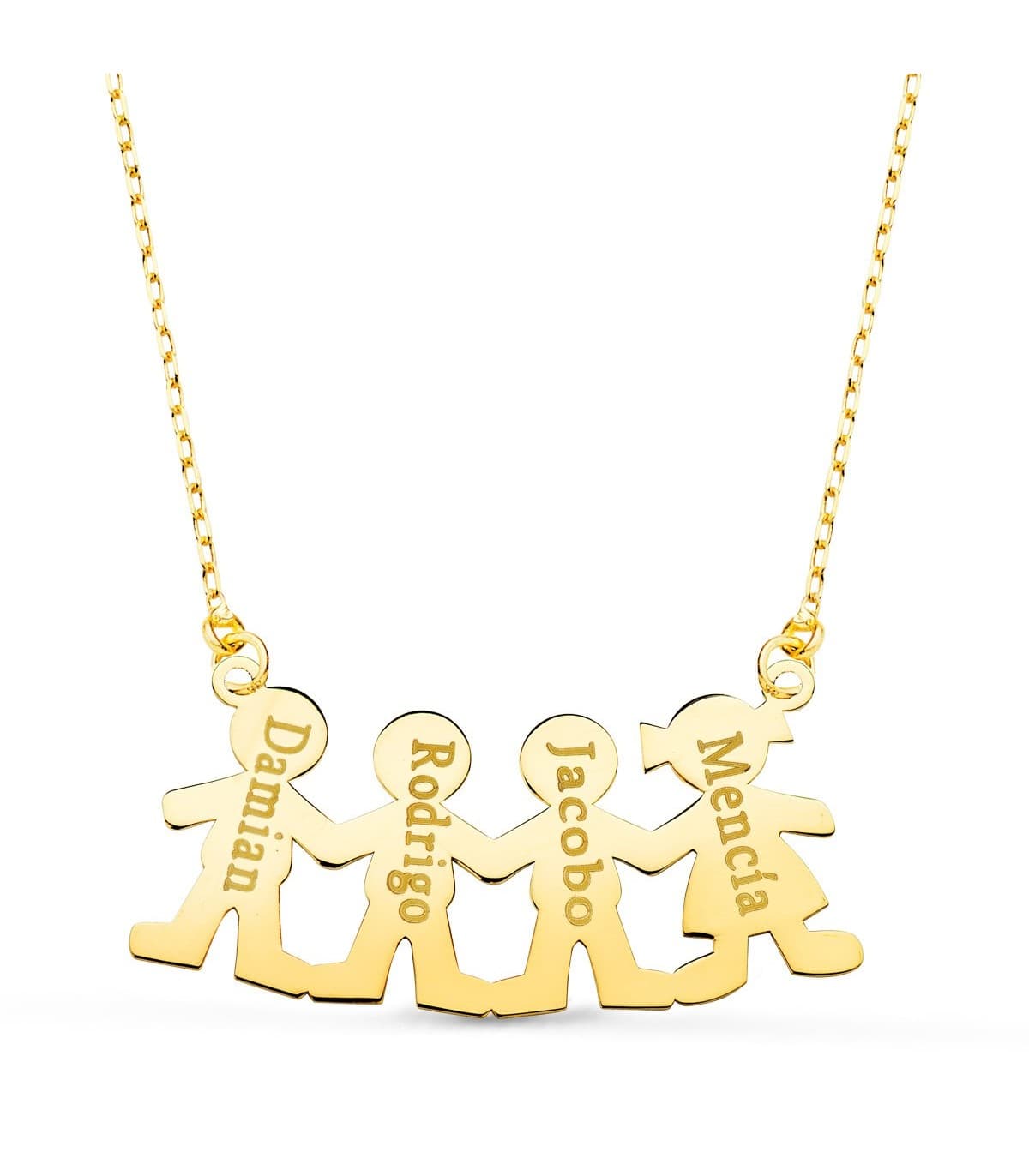 Collar personalizado silueta 3 niños y niña Oro 18K