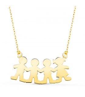 Collar personalizado silueta 3 niños y niña Oro 18K