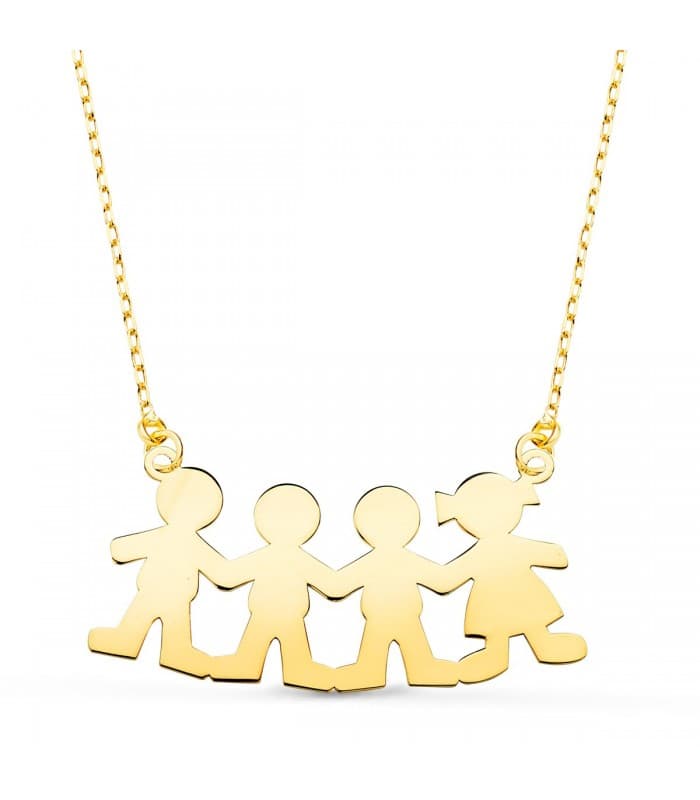 Collar personalizado silueta 3 niños y niña Oro 18K