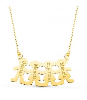 Collar personalizado silueta 1 niño y 3 niñas Oro 18K