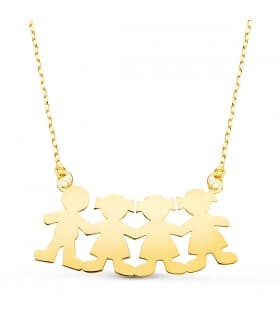 Collar personalizado silueta 1 niño y 3 niñas Oro 18K