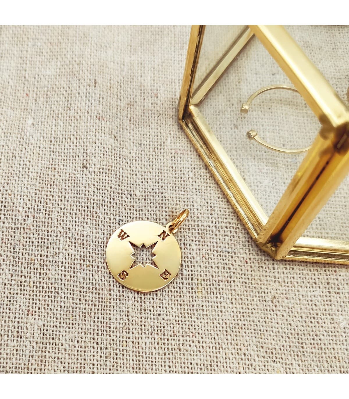 Ciondolo Rosa dei venti Oro giallo 18Kt lucido - Collana bussole, portafortuna 16mm