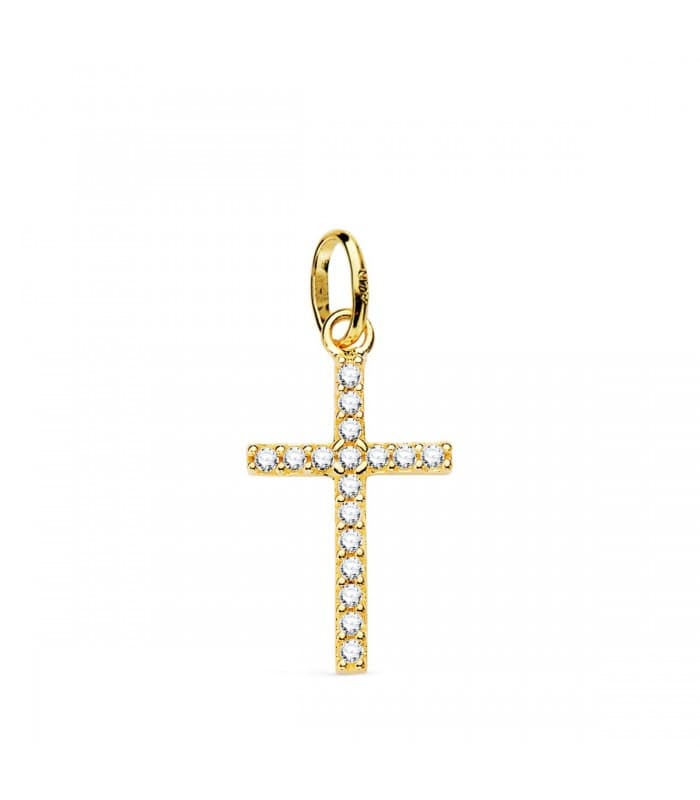 Croix zirconites roses brillants 18K