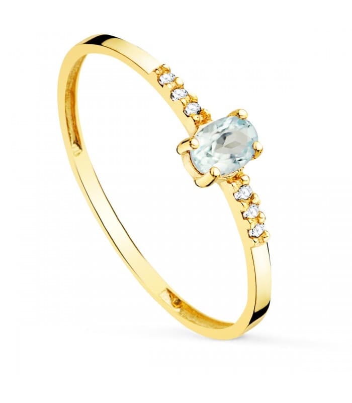 Anillo Garbo Oro 18K Aguamarina y Diamantes