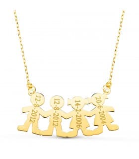 Collar personalizado silueta 2 niños y 2 niñas Oro 18K colgante mamá, regalos para el día de la madre