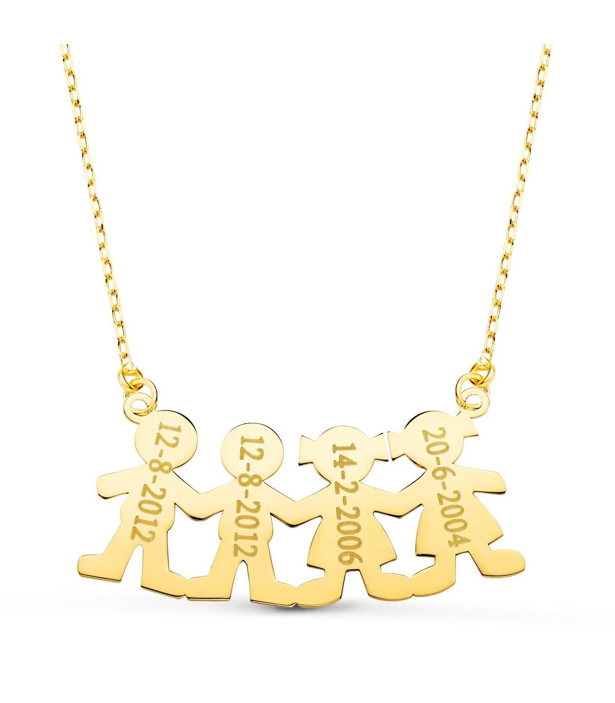 Collar personalizado silueta 2 niños y 2 niñas Oro 18K colgante mamá, regalos para el día de la madre