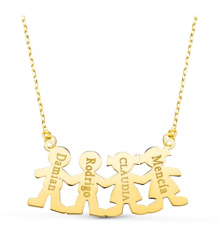 Collar personalizado silueta 2 niños y 2 niñas Oro 18K colgante mamá, regalos para el día de la madre